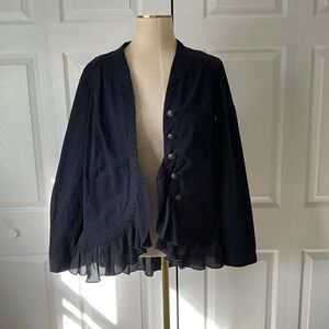 LOGO by Lori Goldstein Navy Button Front Long Sleeve Jacket Cardigan - Size 2